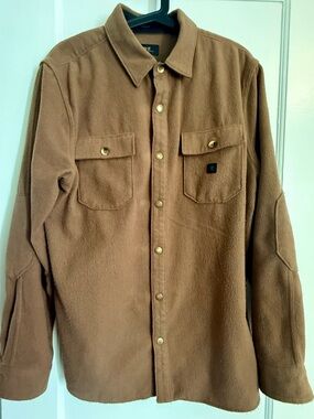 Roark Tan Fleece shirt with elbow patches, size large